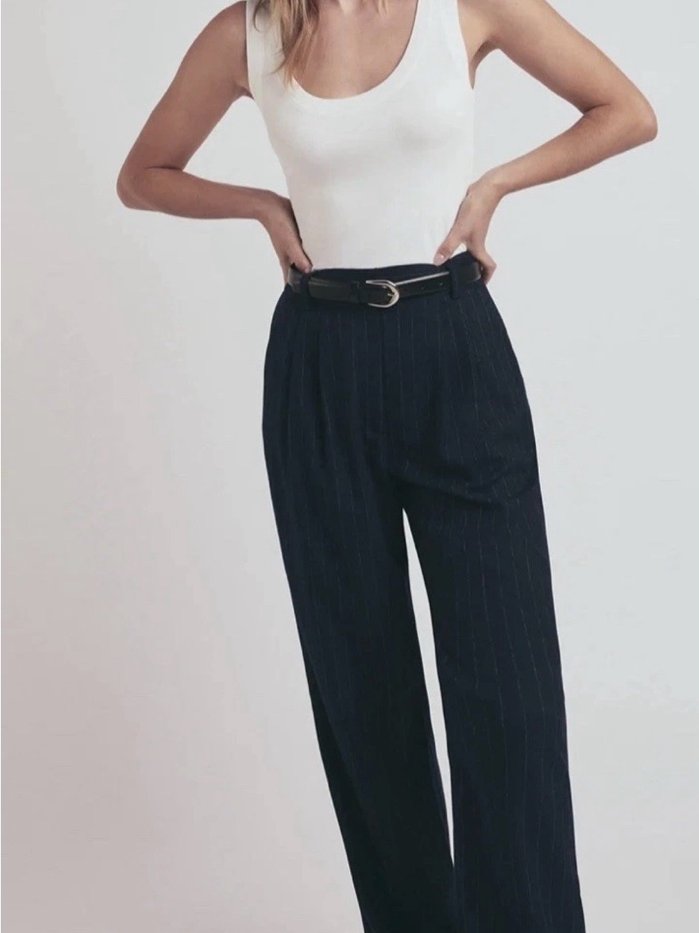Favorite Daughter the favorite daughter Navy Pinstripe Wide-Leg Trousers